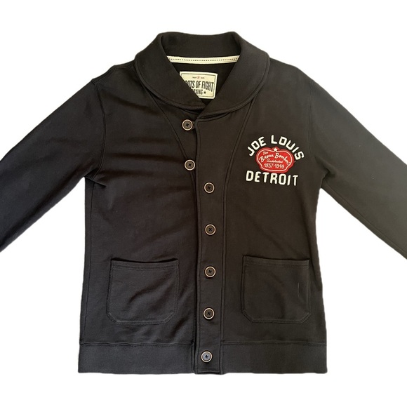 ROOTS OF FIGHT DARK GRAY RARE LONG SLEEVE BUTTON UP JOE LOUIS DETROIT CARDIGAN - Picture 3 of 11